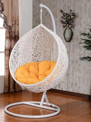 Metal White Swing Chair With Yellow Cushion & Stand