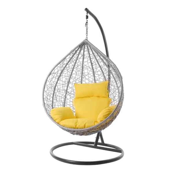 Metal White Swing Chair With Yellow Cushion & Stand