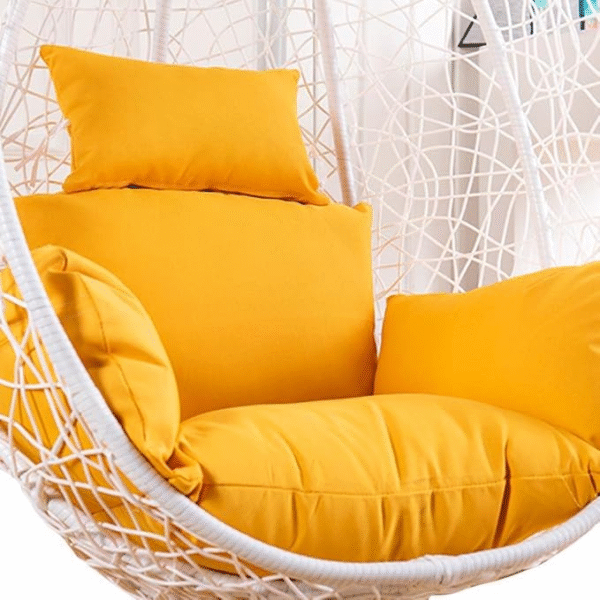 Metal White Swing Chair With Yellow Cushion & Stand
